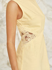 Backless Lace Cotton Linen Mini Dress