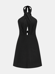 Cross Halter Cotton Linen Mini Dress