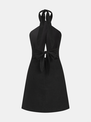 Cross Halter Cotton Linen Mini Dress