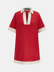 Tencel Linen Blend Contrast Trim Shift Dress