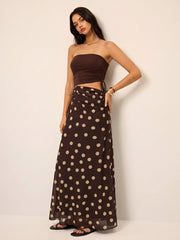 Polka Dot Cutout Waist Bandeau Maxi Dress