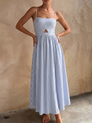 Striped Cutout Cotton Blend Cami Maxi Dress