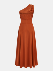 One Shoulder Ruched Waist Maxi Dress