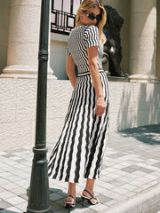 Short Sleeve Zigzag Knit Maxi Dress
