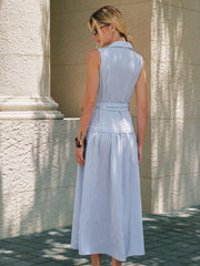 Striped Sleeveless Belted Maxi Shirt Dress