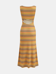 Cutout Back Zigzag Knit Maxi Dress