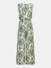 Sleeveless Damask Print Wide Leg Jumpsuit