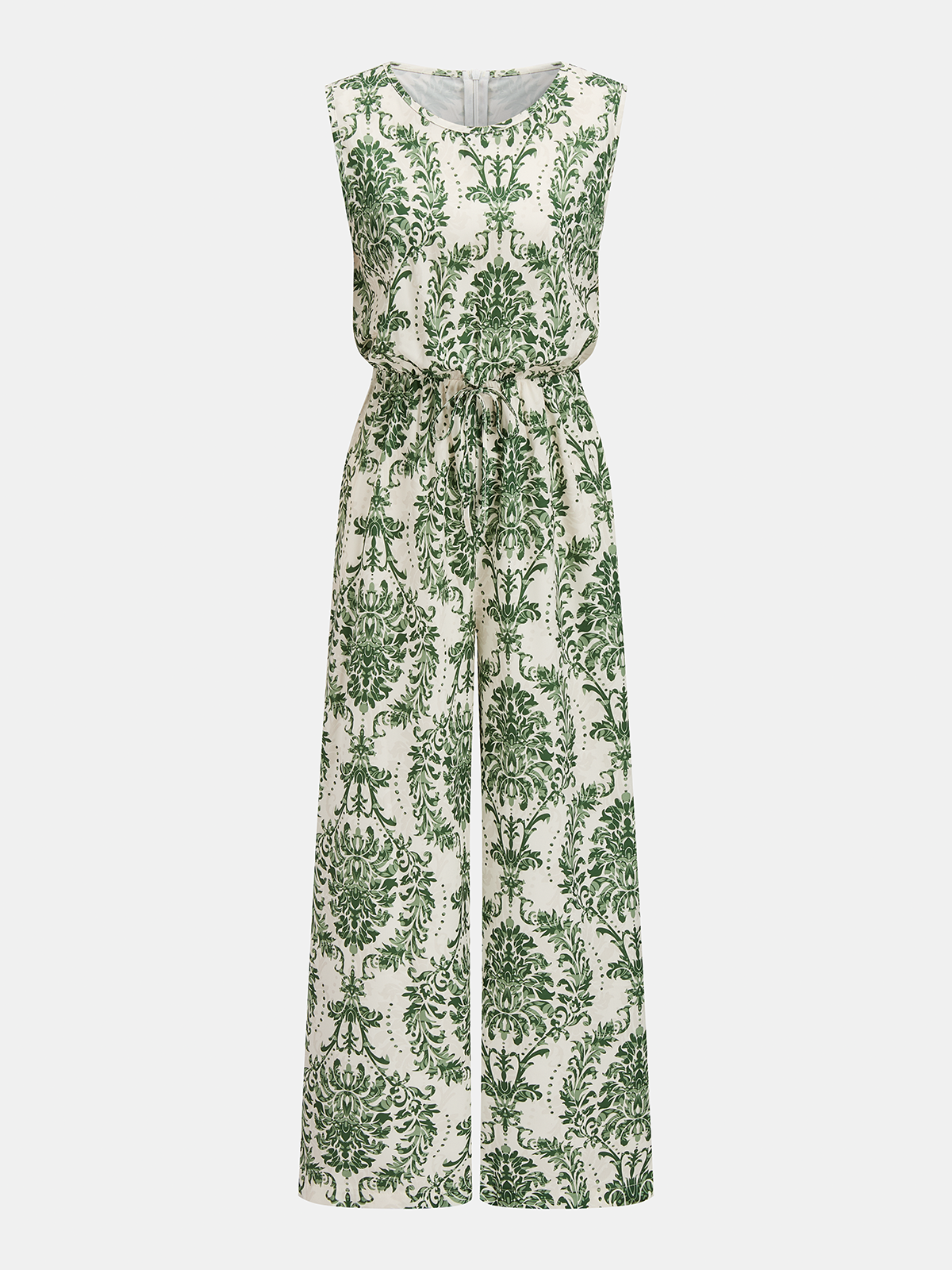 Sleeveless Damask Print Wide Leg Jumpsuit
