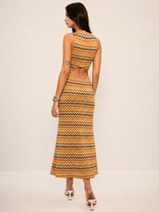Cutout Back Zigzag Knit Maxi Dress