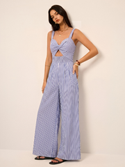 Striped Cut Out Wide Leg Cami Jumpsuit