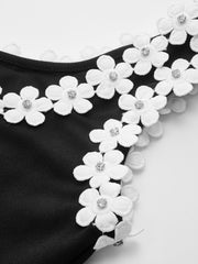 3D Floral Neckline Bodycon Midi Dress