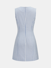 Scallop Trim Striped Sleeveless Mini Dress