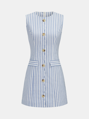 Scallop Trim Striped Sleeveless Mini Dress