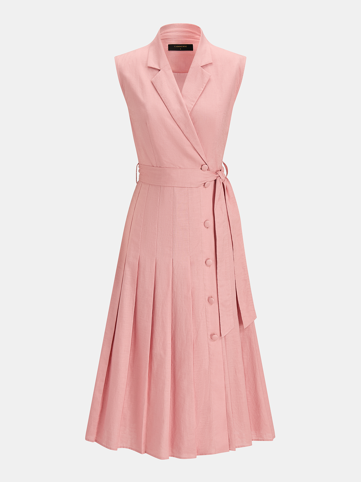 Cotton Linen Pleated Belted Blazer Dress