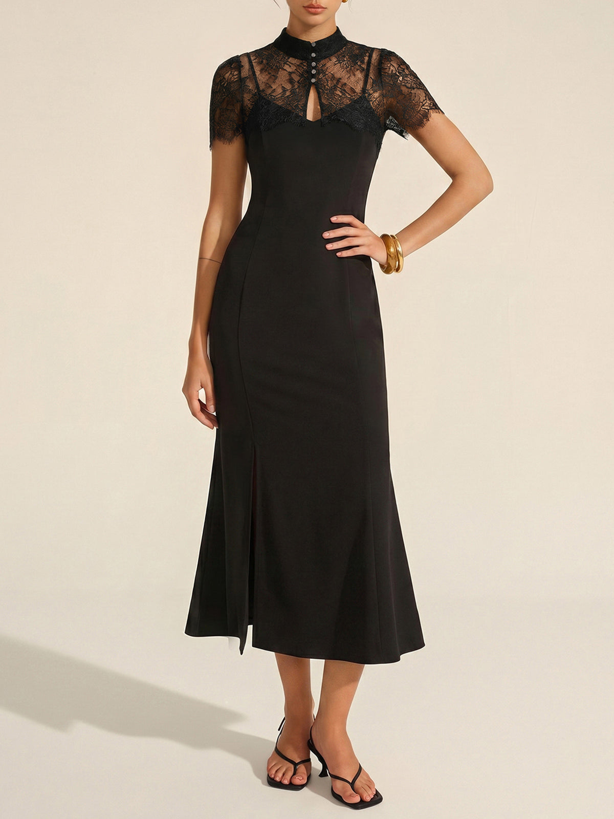 Lace Capelet & Mermaid Dress Two-Piece Set