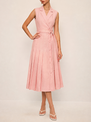 Cotton Linen Pleated Belted Blazer Dress