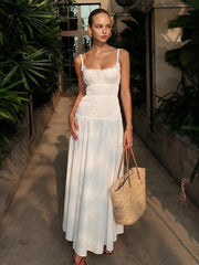 Smocked Cotton Linen Cami Maxi Dress