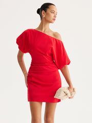 Off Shoulder Puff Sleeve Ruched Mini Dress