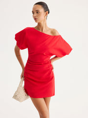 Off Shoulder Puff Sleeve Ruched Mini Dress