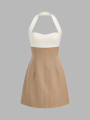 Color Block Halter Pinstripe Mini A-Line Dress