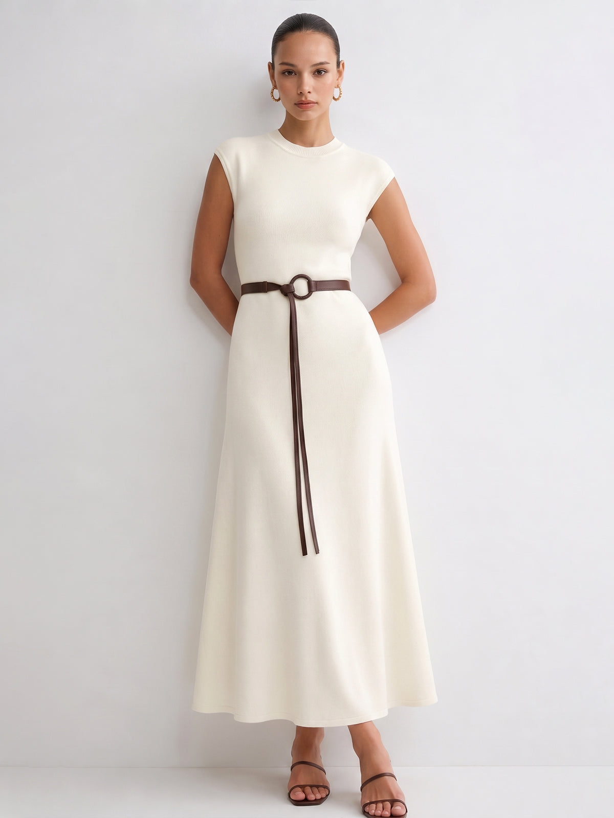 Sleeveless Knit Belted Maxi Dress