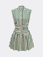 Striped Sleeveless Stand Collar Mini Dress