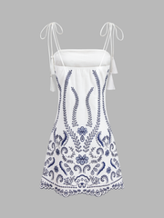 Tassel Tie Embroidered Cami Mini Dress
