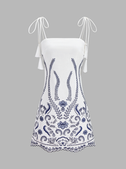 Tassel Tie Embroidered Cami Mini Dress