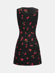Cherry Print Sleeveless V-Neck Mini Dress