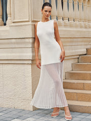 Sheer Hem Ribbed Knit Dress Without Belt
