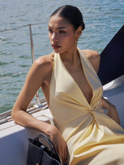 Halter Neck Twisted Waist Maxi Dress