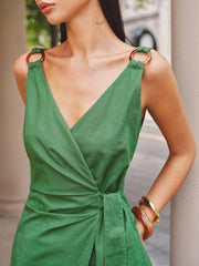 Ring Strap Wrap Cotton Linen Mini Dress