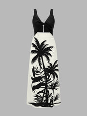 Cut-Out Palm Print Maxi Dress