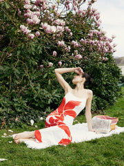Floral Print Sleeveless Split Long Dress
