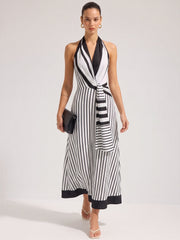 Striped Halter Wrap Maxi Dress