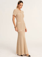Short Sleeve Crochet Knit Mermaid Maxi Dress