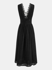Lace Trim V-Neck Eyelet Maxi Dress