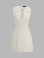 Metal Link Keyhole Neck Sleeveless Mini Dress