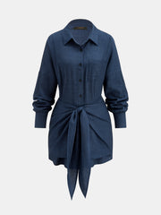 Tie Waist Textured Shirt Mini Dress