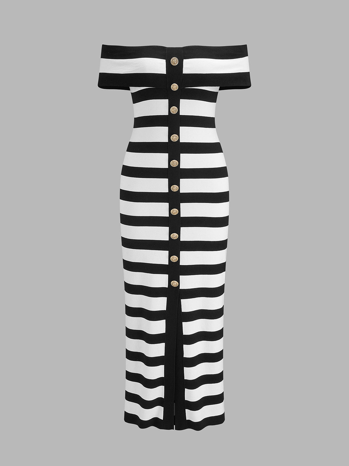 Striped Off Shoulder Knit Midi Dress