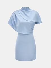 High Neck Satin Cape Sleeve Mini Dress