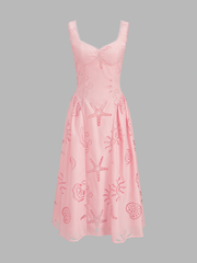 Ocean Cutwork Flared Midi Dress