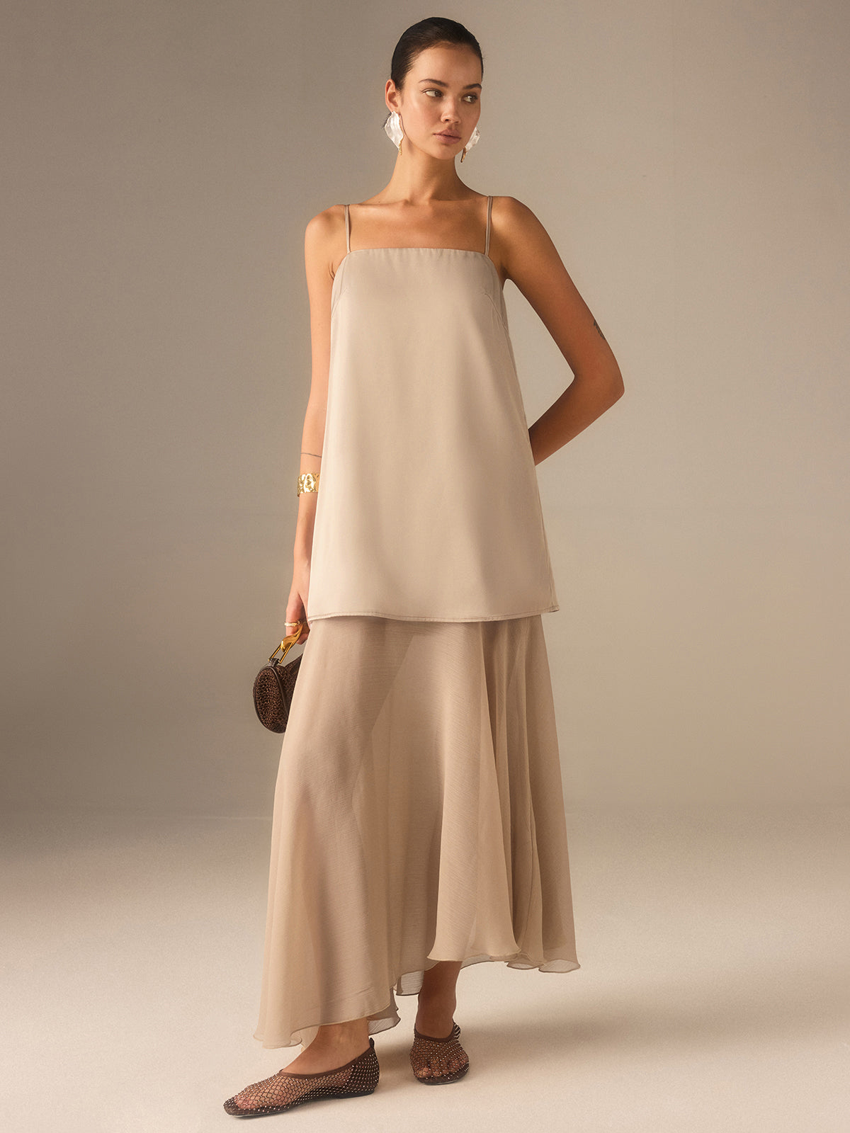 2 in 1 Semi-Sheer Chiffon Cami Maxi Dress