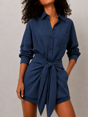 Tie Waist Textured Shirt Mini Dress
