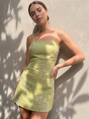 Sequin Leaf Embellished Slip Dress