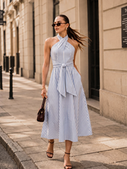 Striped Halter Tie-Waist Maxi Dress