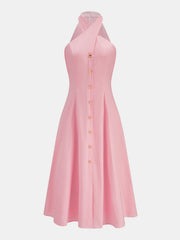 Crisscross Halter Cotton Linen Maxi Dress