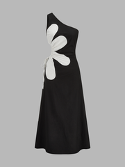 One Shoulder Big Floral Cutout Maxi Dress