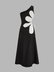 One Shoulder Big Floral Cutout Maxi Dress