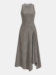 Textured Striped Sleeveless Asymmetrical Dress